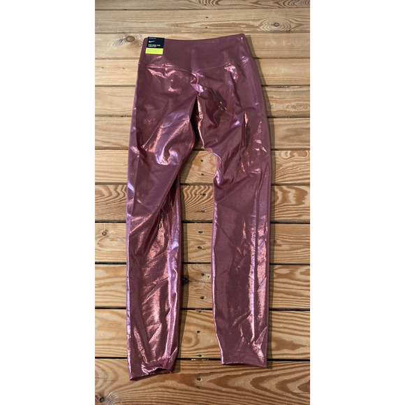 NWT Nike Dri Fit Metallic Leggings Size Small Women’s Pink Mid Rise MSRP $85 - Picture 2 of 10